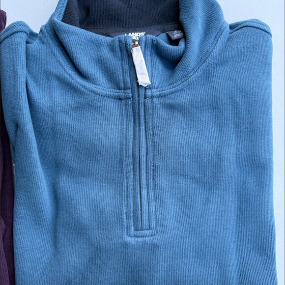 Set of 2 Lands’ End Men's L Bedford Rib Quarter Zip Soft Pullover Sweater Blue, - Picture 2 of 5